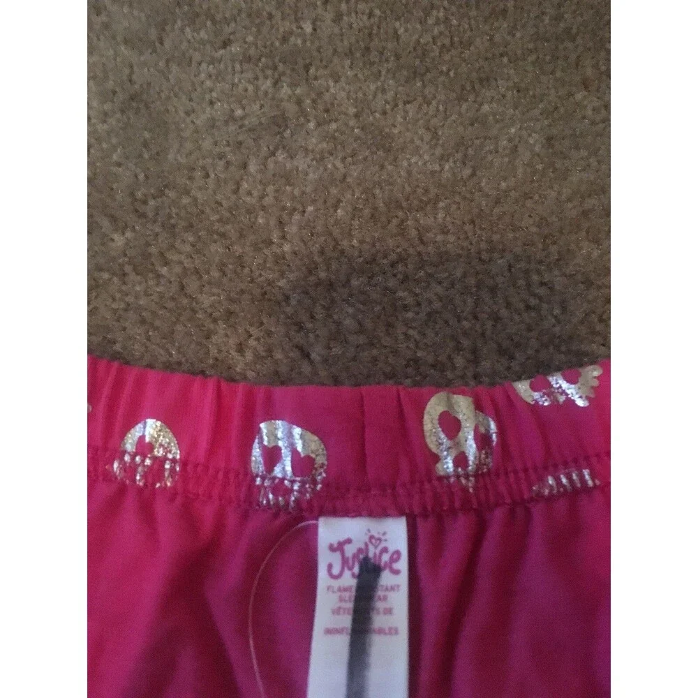 Justice Girls Pink Silver Skull Theme Pajamas Lounge Shorts Regular Fit Size 20